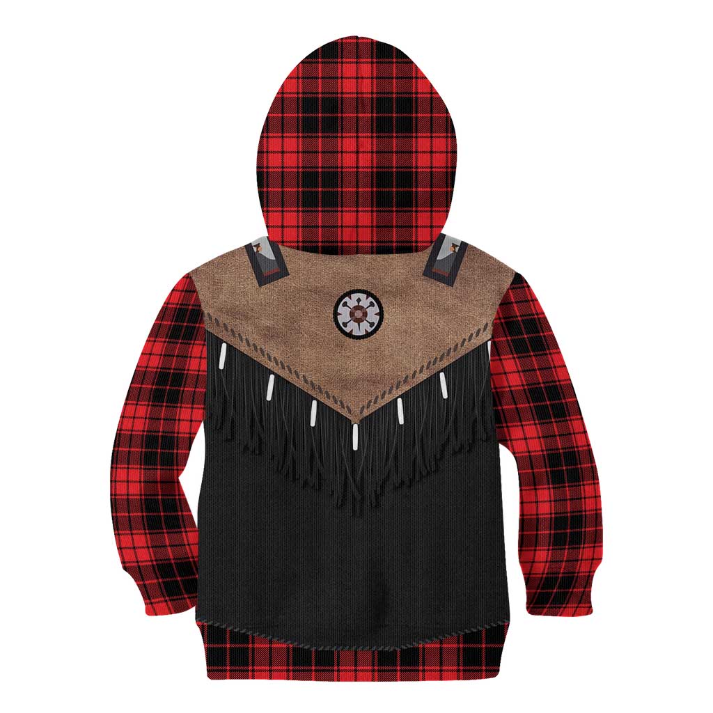 Western Cowboy Vest Style Kid Hoodie Black Red Plaid Pattern - Wonder Print Shop