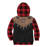 Western Cowboy Vest Style Kid Hoodie Black Red Plaid Pattern - Wonder Print Shop