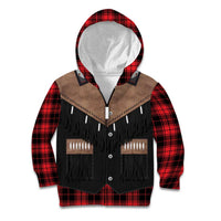 Western Cowboy Vest Style Kid Hoodie Black Red Plaid Pattern - Wonder Print Shop