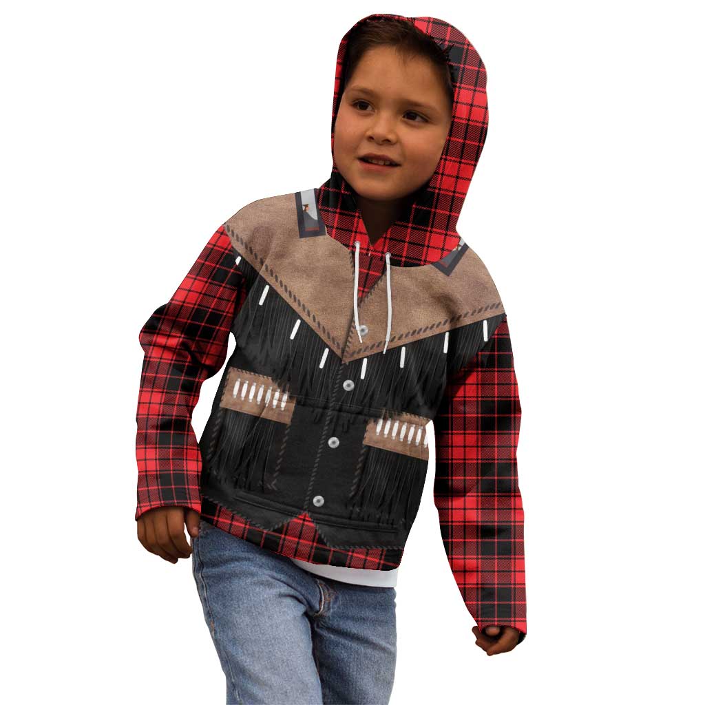 Western Cowboy Vest Style Kid Hoodie Black Red Plaid Pattern - Wonder Print Shop