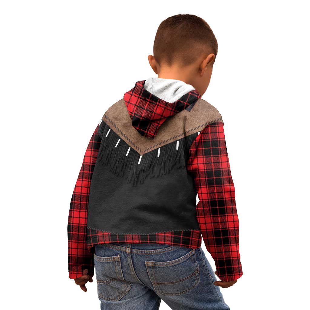 Western Cowboy Vest Style Kid Hoodie Black Red Plaid Pattern - Wonder Print Shop
