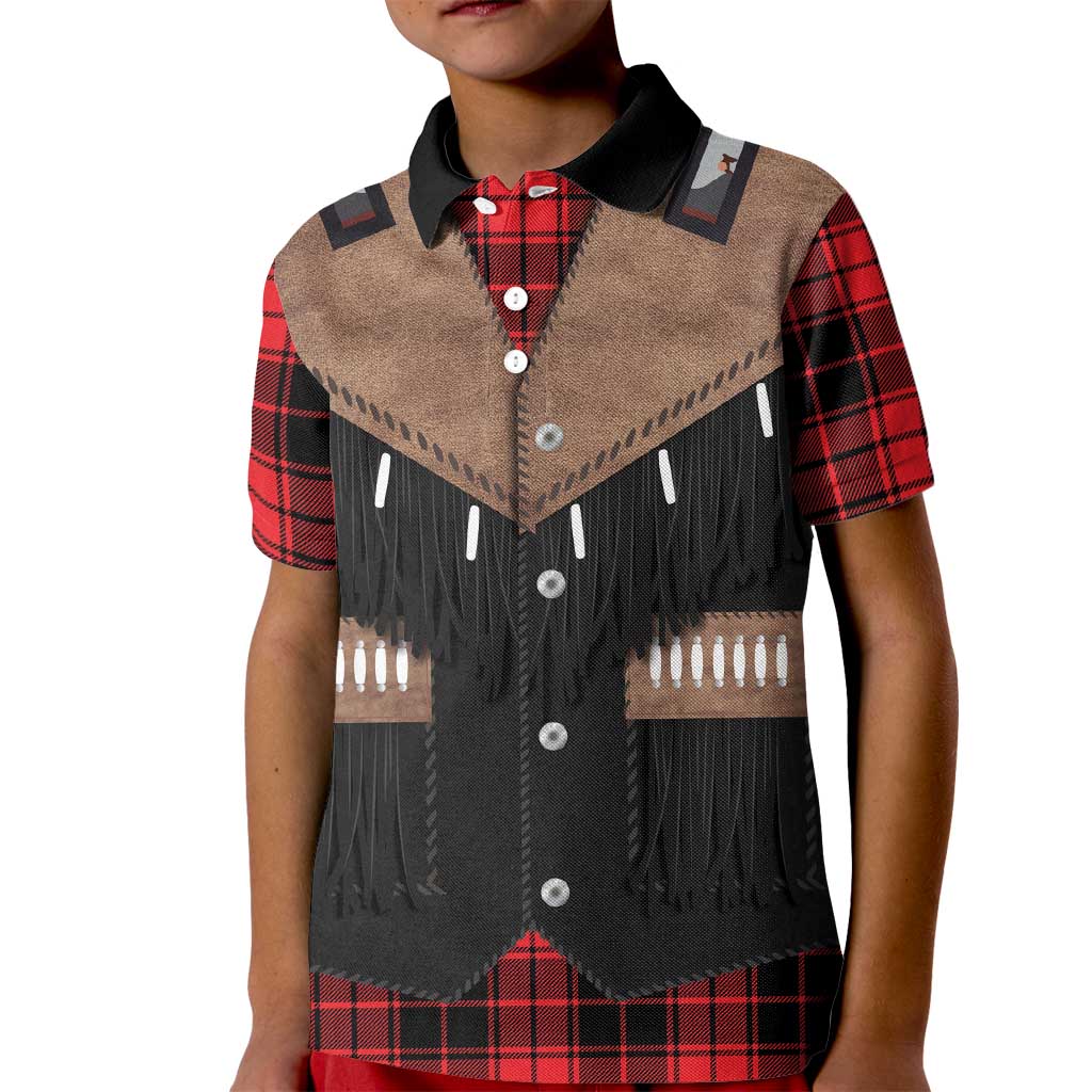 Western Cowboy Vest Style Kid Polo Shirt Black Red Plaid Pattern - Wonder Print Shop