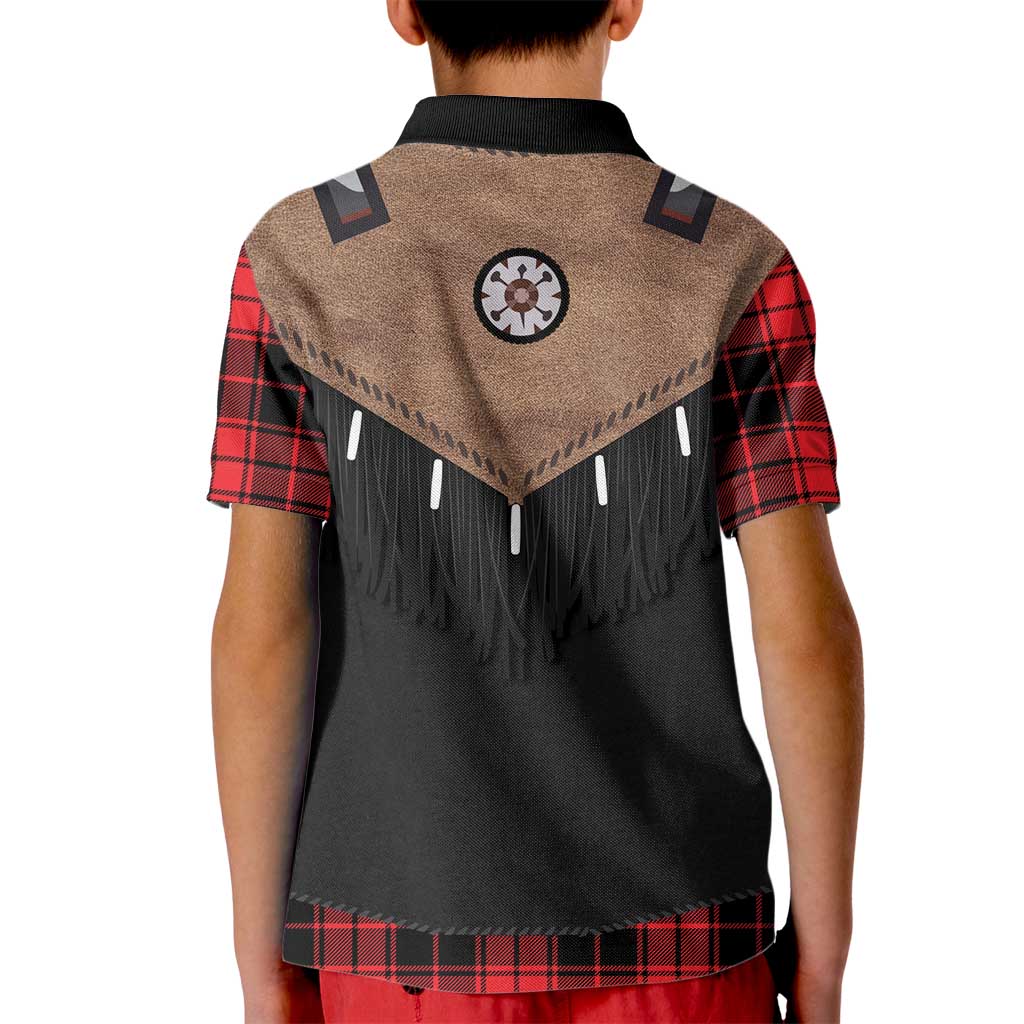 Western Cowboy Vest Style Kid Polo Shirt Black Red Plaid Pattern - Wonder Print Shop