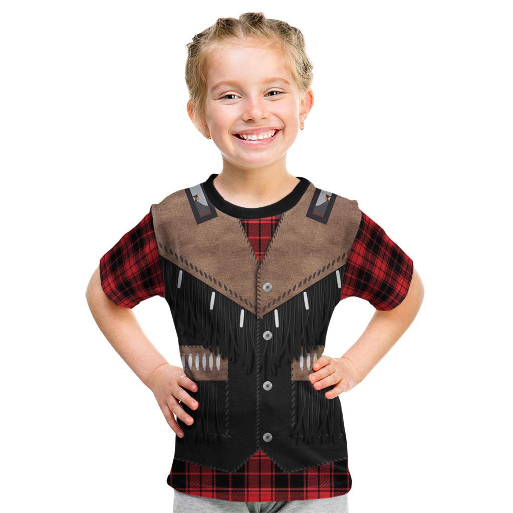 Western Cowboy Vest Style Kid T Shirt Black Red Plaid Pattern - Wonder Print Shop