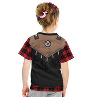 Western Cowboy Vest Style Kid T Shirt Black Red Plaid Pattern - Wonder Print Shop