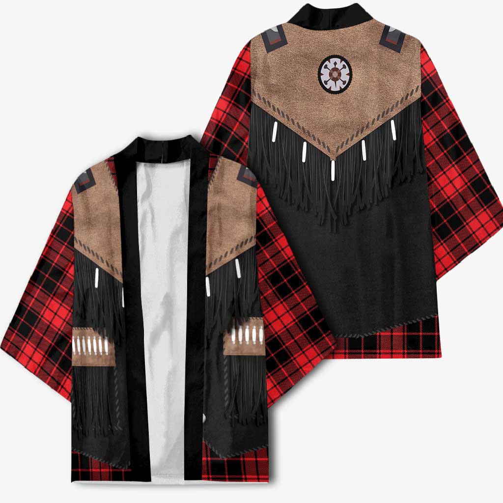 Western Cowboy Vest Style Kimono Black Red Plaid Pattern - Wonder Print Shop