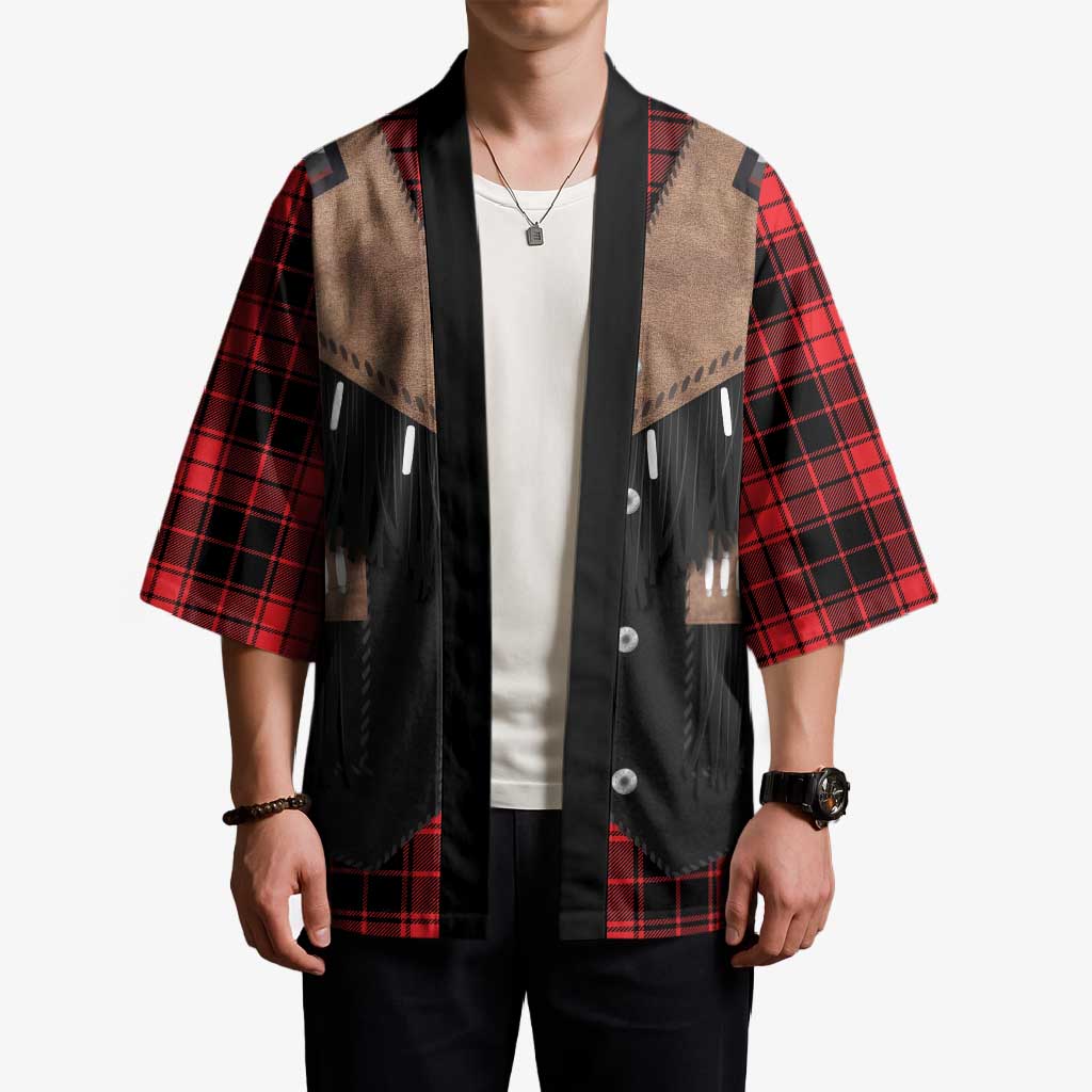Western Cowboy Vest Style Kimono Black Red Plaid Pattern - Wonder Print Shop