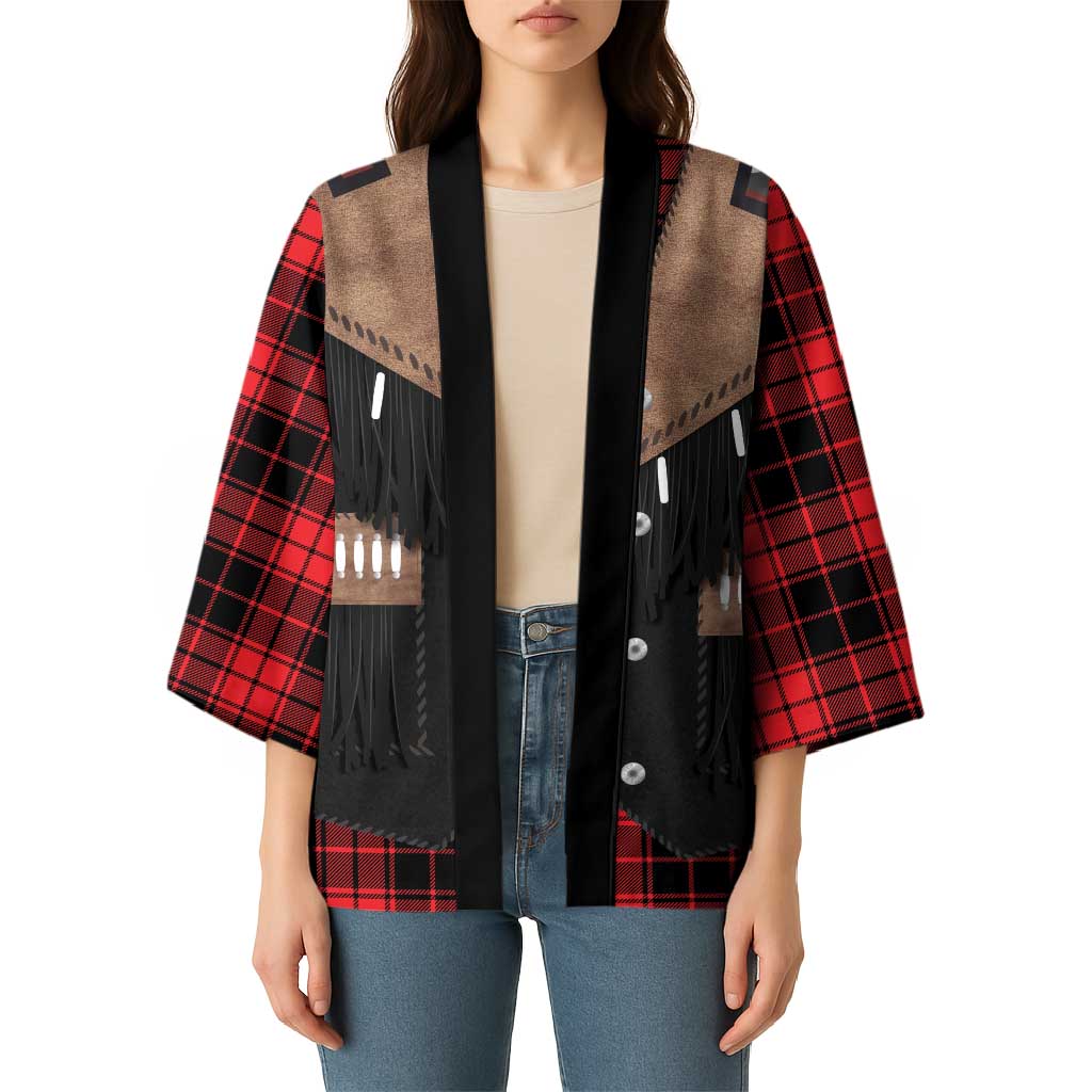Western Cowboy Vest Style Kimono Black Red Plaid Pattern - Wonder Print Shop