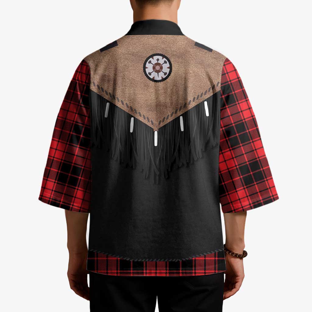 Western Cowboy Vest Style Kimono Black Red Plaid Pattern - Wonder Print Shop