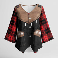 Western Cowboy Vest Style Kimono Sleeve Blouse Black Red Plaid Pattern - Wonder Print Shop