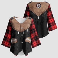 Western Cowboy Vest Style Kimono Sleeve Blouse Black Red Plaid Pattern - Wonder Print Shop