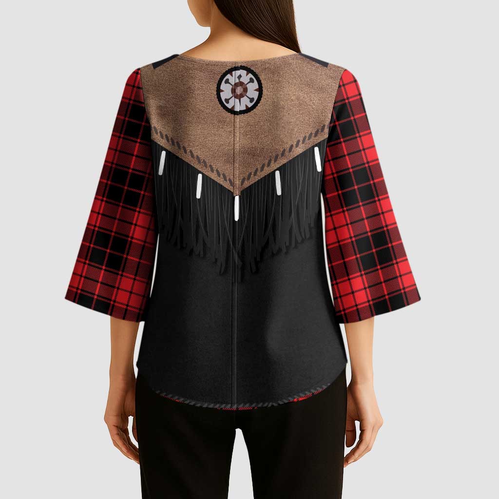 Western Cowboy Vest Style Kimono Sleeve Blouse Black Red Plaid Pattern - Wonder Print Shop