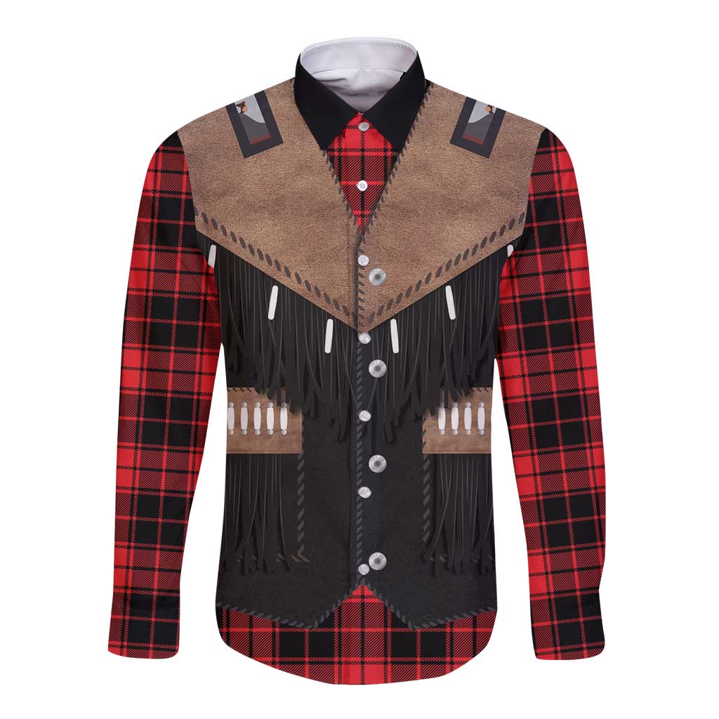 Western Cowboy Vest Style Long Sleeve Button Shirt Black Red Plaid Pattern - Wonder Print Shop