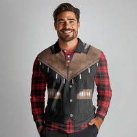 Western Cowboy Vest Style Long Sleeve Polo Shirt Black Red Plaid Pattern - Wonder Print Shop