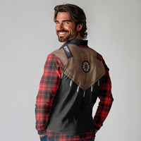 Western Cowboy Vest Style Long Sleeve Polo Shirt Black Red Plaid Pattern - Wonder Print Shop