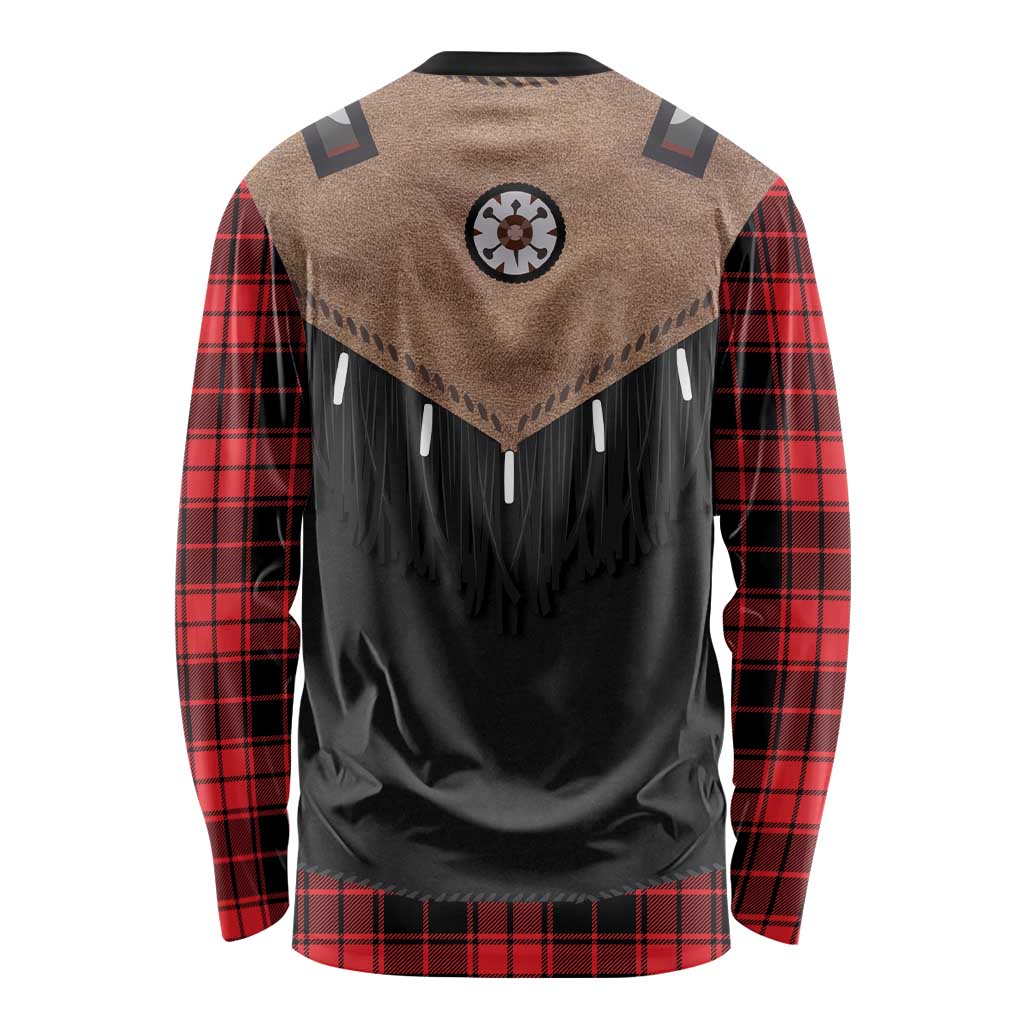 Western Cowboy Vest Style Long Sleeve Shirt Black Red Plaid Pattern - Wonder Print Shop