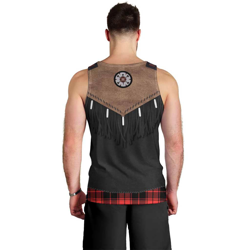 Western Cowboy Vest Style Men Tank Top Black Red Plaid Pattern - Wonder Print Shop