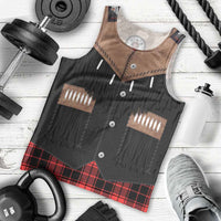 Western Cowboy Vest Style Men Tank Top Black Red Plaid Pattern - Wonder Print Shop
