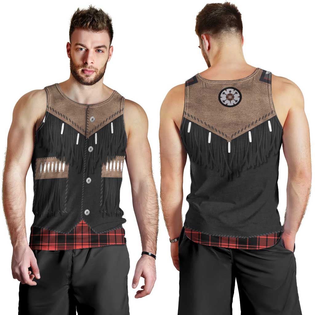 Western Cowboy Vest Style Men Tank Top Black Red Plaid Pattern - Wonder Print Shop
