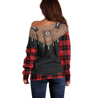 Western Cowboy Vest Style Off Shoulder Sweater Black Red Plaid Pattern - Wonder Print Shop