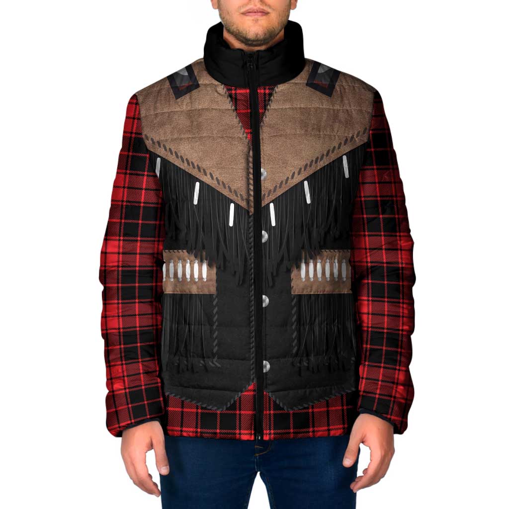 Western Cowboy Vest Style Padded Jacket Black Red Plaid Pattern - Wonder Print Shop