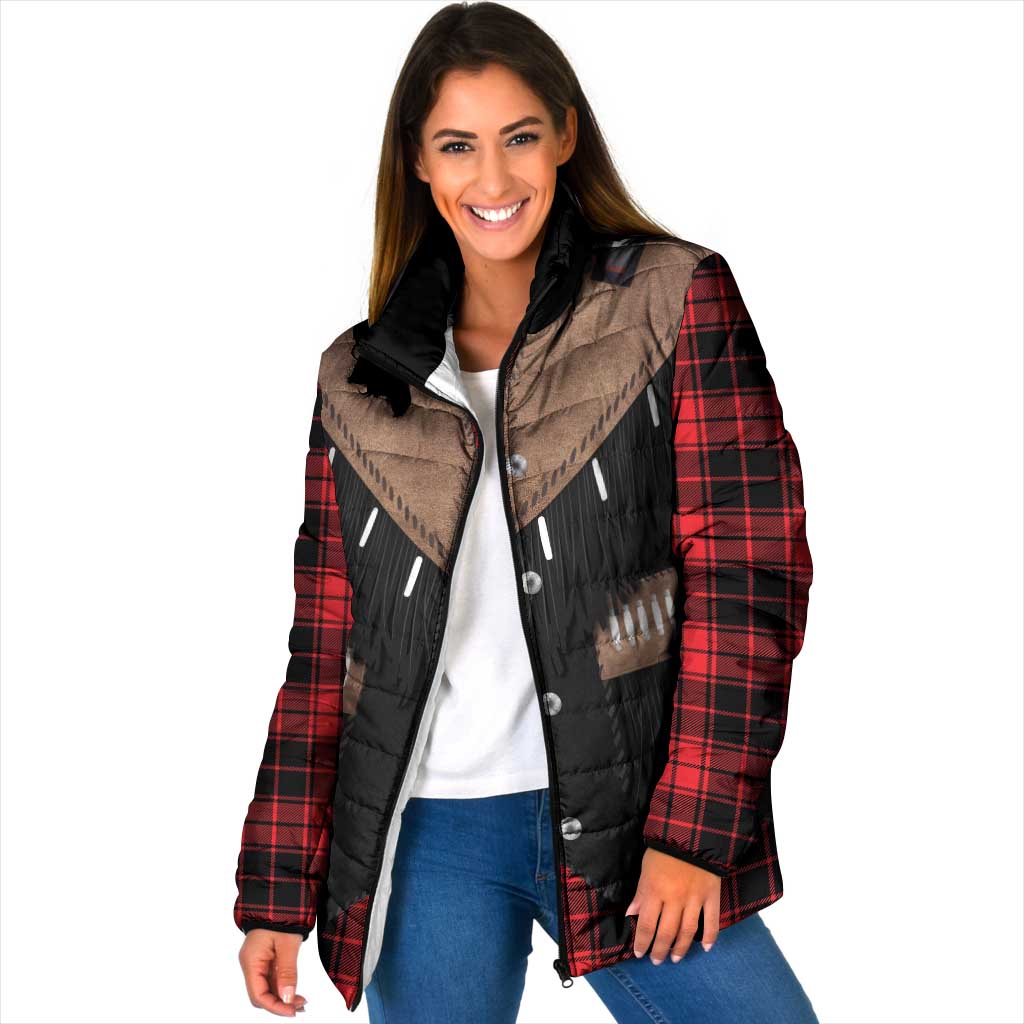 Western Cowboy Vest Style Padded Jacket Black Red Plaid Pattern - Wonder Print Shop
