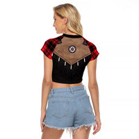 Western Cowboy Vest Style Raglan Cropped T Shirt Black Red Plaid Pattern - Wonder Print Shop