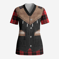 Western Cowboy Vest Style Scrub Top Black Red Plaid Pattern - Wonder Print Shop