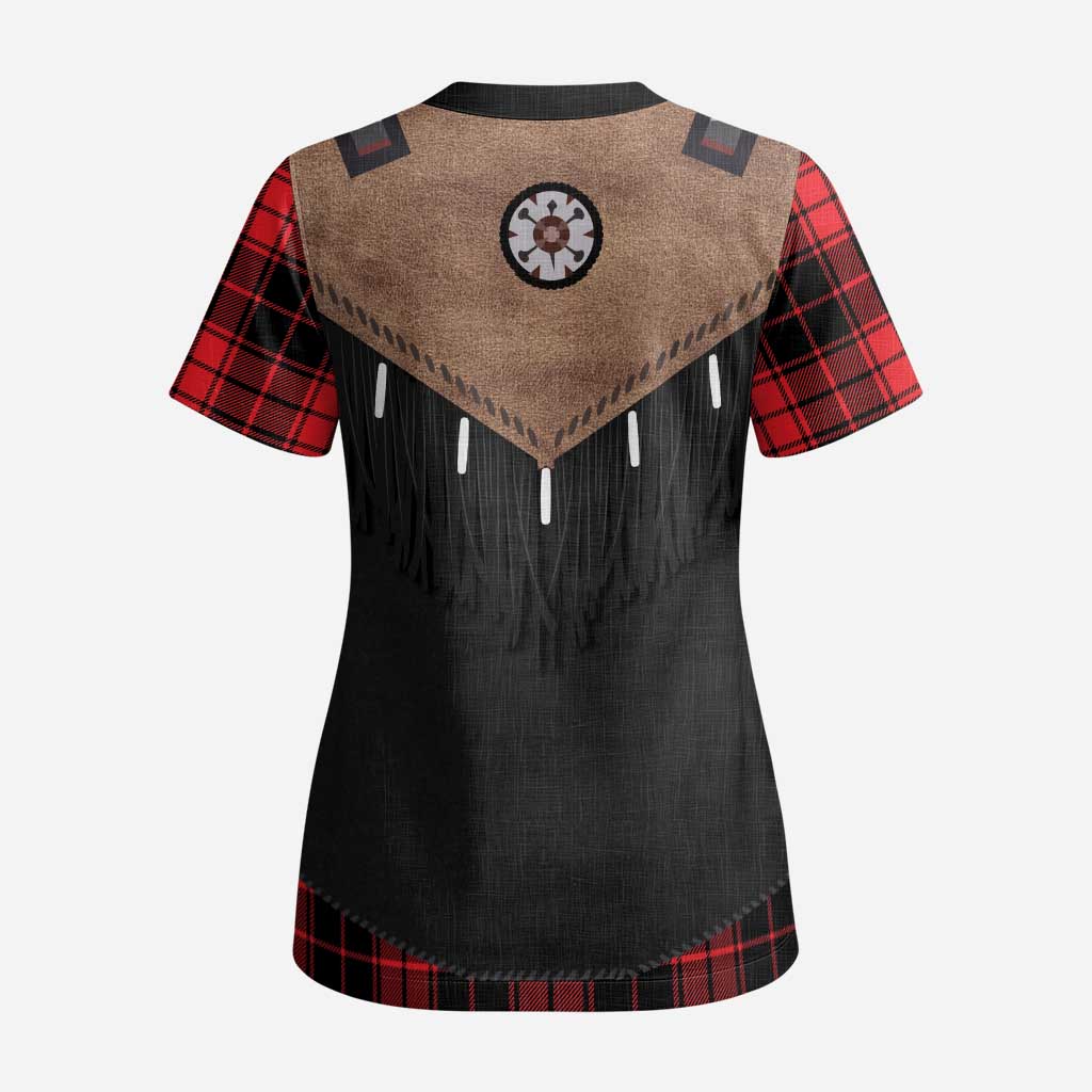 Western Cowboy Vest Style Scrub Top Black Red Plaid Pattern - Wonder Print Shop
