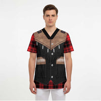 Western Cowboy Vest Style Scrub Top Black Red Plaid Pattern - Wonder Print Shop