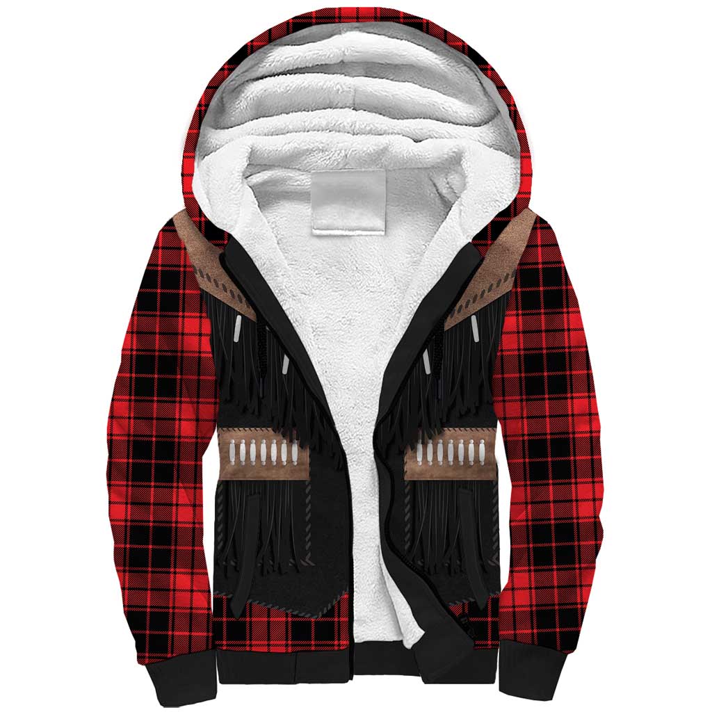 Western Cowboy Vest Style Sherpa Hoodie Black Red Plaid Pattern - Wonder Print Shop