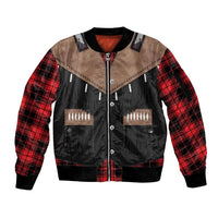 Western Cowboy Vest Style Sleeve Zip Bomber Jacket Black Red Plaid Pattern - Wonder Print Shop