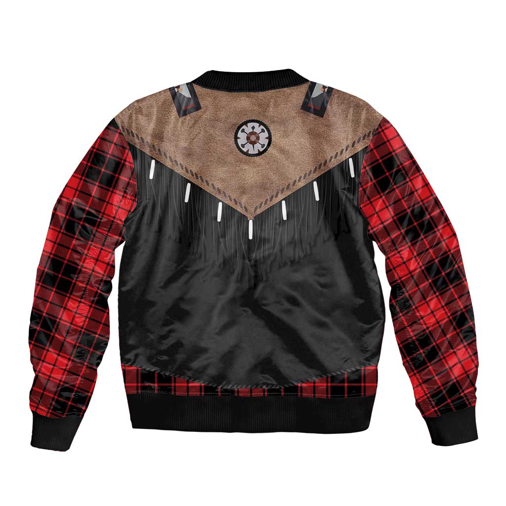 Western Cowboy Vest Style Sleeve Zip Bomber Jacket Black Red Plaid Pattern - Wonder Print Shop