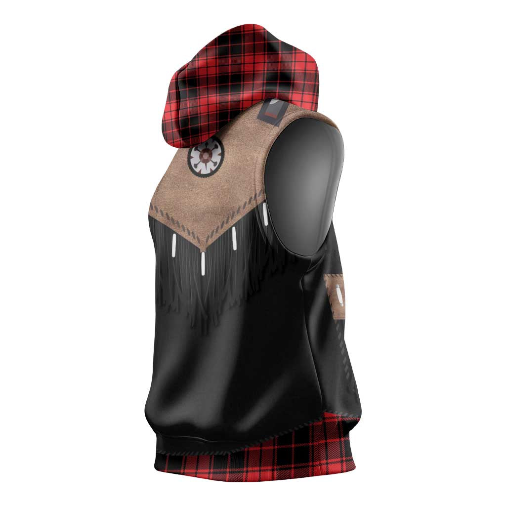 Western Cowboy Vest Style Sleeveless Hoodie Black Red Plaid Pattern - Wonder Print Shop