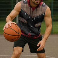 Western Cowboy Vest Style Sleeveless Hoodie Black Red Plaid Pattern - Wonder Print Shop