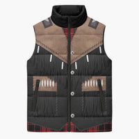 Western Cowboy Vest Style Sleeveless Puffer Jacket Black Red Plaid Pattern - Wonder Print Shop