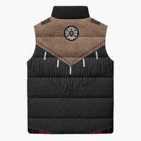 Western Cowboy Vest Style Sleeveless Puffer Jacket Black Red Plaid Pattern - Wonder Print Shop