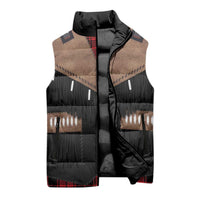 Western Cowboy Vest Style Sleeveless Puffer Jacket Black Red Plaid Pattern - Wonder Print Shop