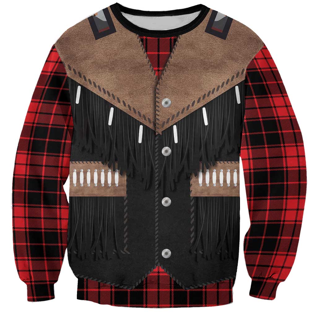 Western Cowboy Vest Style Sweatshirt Black Red Plaid Pattern - Wonder Print Shop