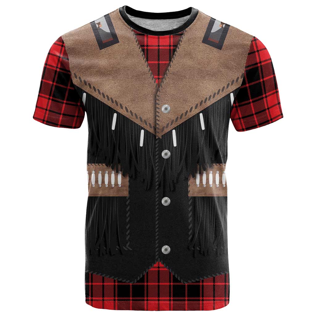 Western Cowboy Vest Style T Shirt Black Red Plaid Pattern - Wonder Print Shop