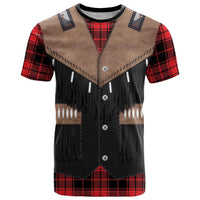 Western Cowboy Vest Style T Shirt Black Red Plaid Pattern - Wonder Print Shop
