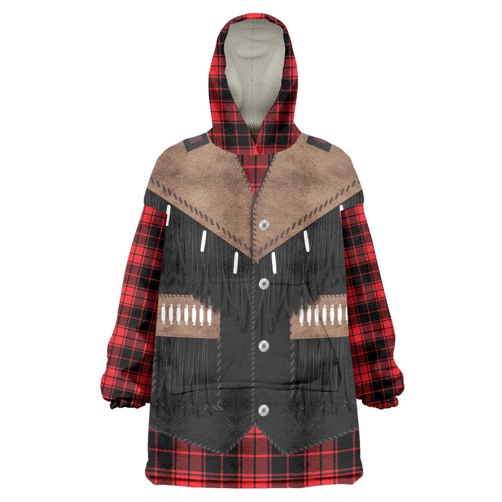 Western Cowboy Vest Style Wearable Blanket Hoodie Black Red Plaid Pattern - Wonder Print Shop