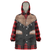Western Cowboy Vest Style Wearable Blanket Hoodie Black Red Plaid Pattern - Wonder Print Shop