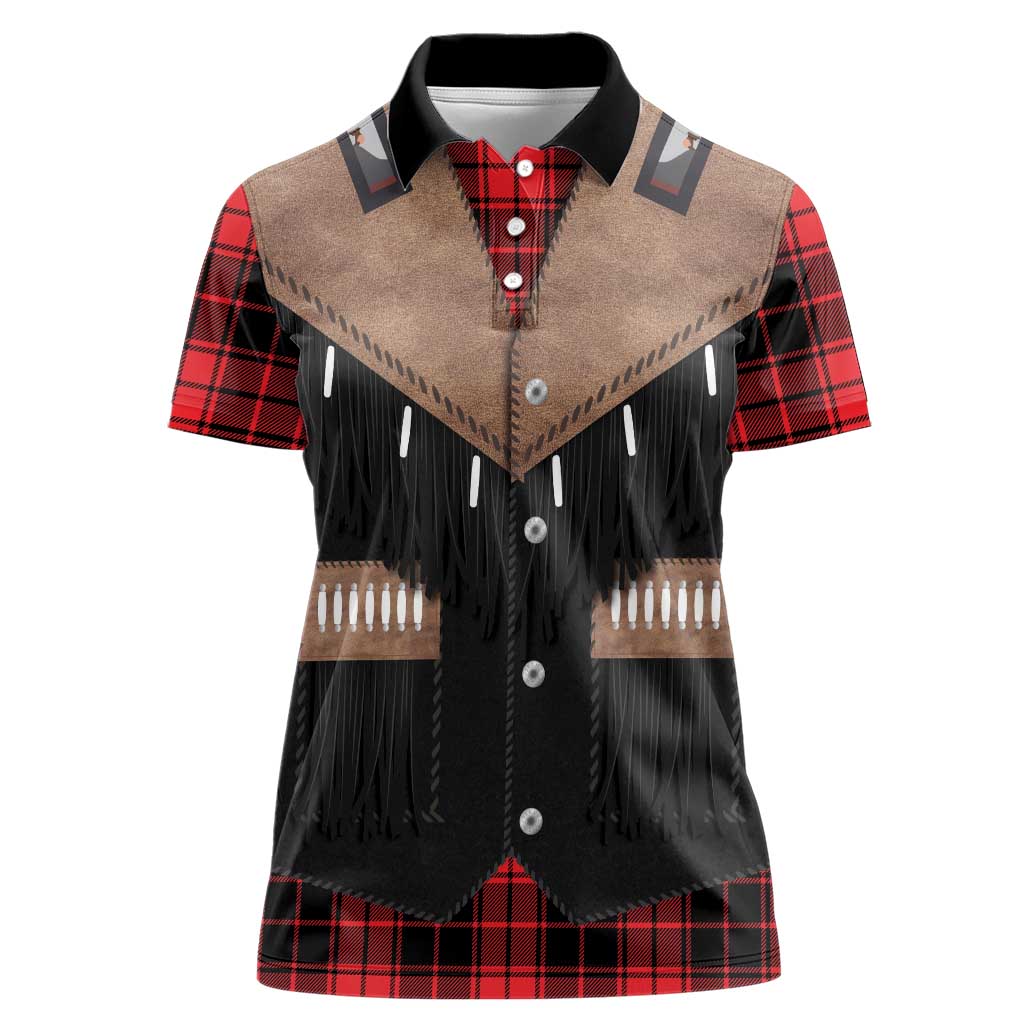 Western Cowboy Vest Style Women Polo Shirt Black Red Plaid Pattern - Wonder Print Shop