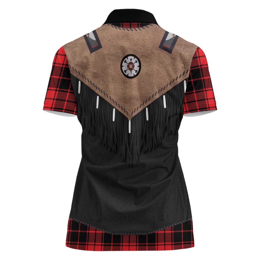 Western Cowboy Vest Style Women Polo Shirt Black Red Plaid Pattern - Wonder Print Shop