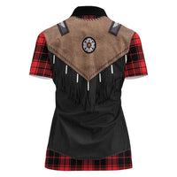 Western Cowboy Vest Style Women Polo Shirt Black Red Plaid Pattern - Wonder Print Shop