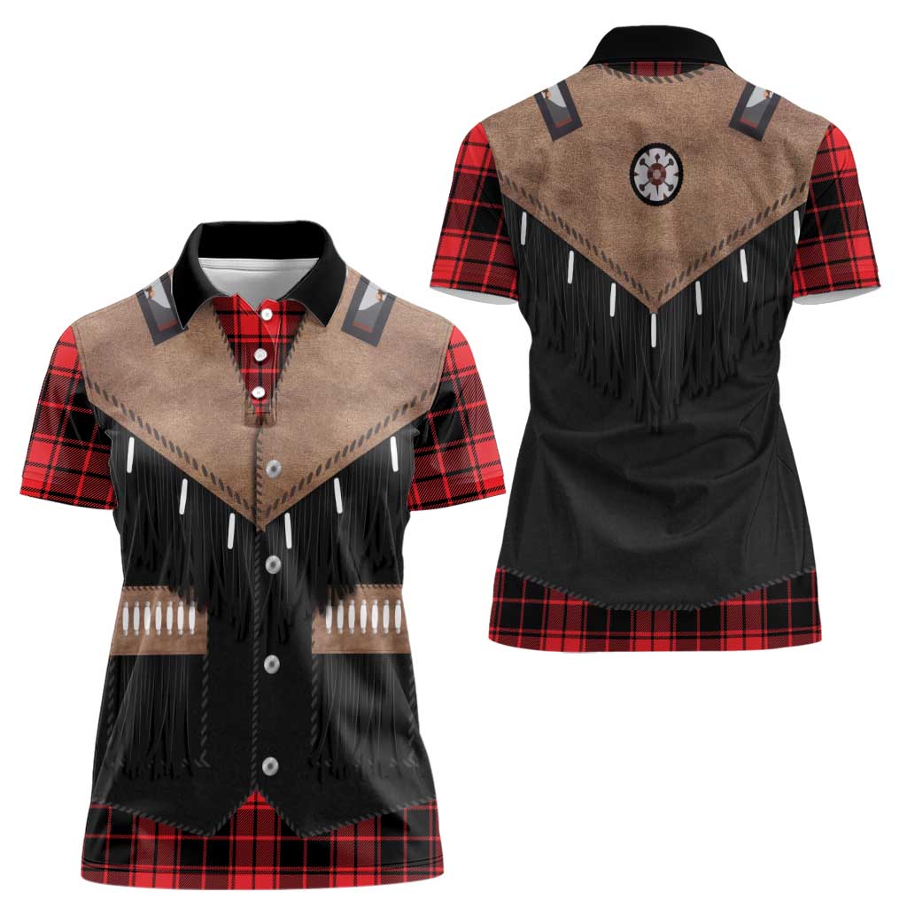 Western Cowboy Vest Style Women Polo Shirt Black Red Plaid Pattern - Wonder Print Shop