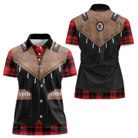 Western Cowboy Vest Style Women Polo Shirt Black Red Plaid Pattern - Wonder Print Shop