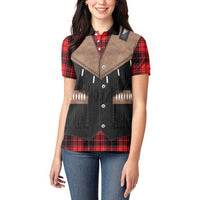 Western Cowboy Vest Style Women Polo Shirt Black Red Plaid Pattern - Wonder Print Shop