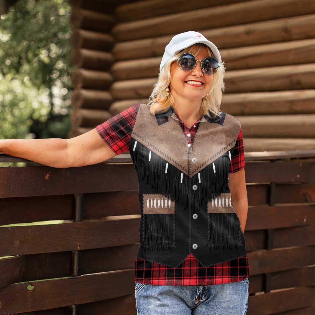 Western Cowboy Vest Style Women Polo Shirt Black Red Plaid Pattern - Wonder Print Shop